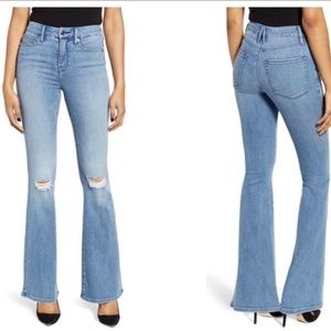 Good American Good Flare Jeans Distressed Stretch Hi-rise Ripped, Size 0/25